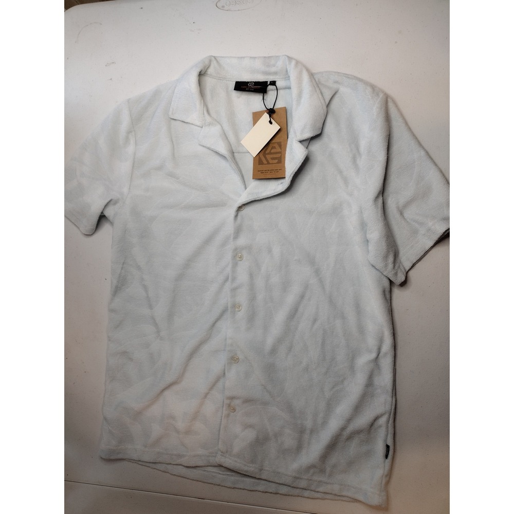 Indicode INJesper Men Light Blue Terry Cloth Button Down Shirt‎ Size L NEW
